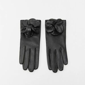 New Zara $59 100% Sheep Leather Flower Black Gloves Large 3920/249